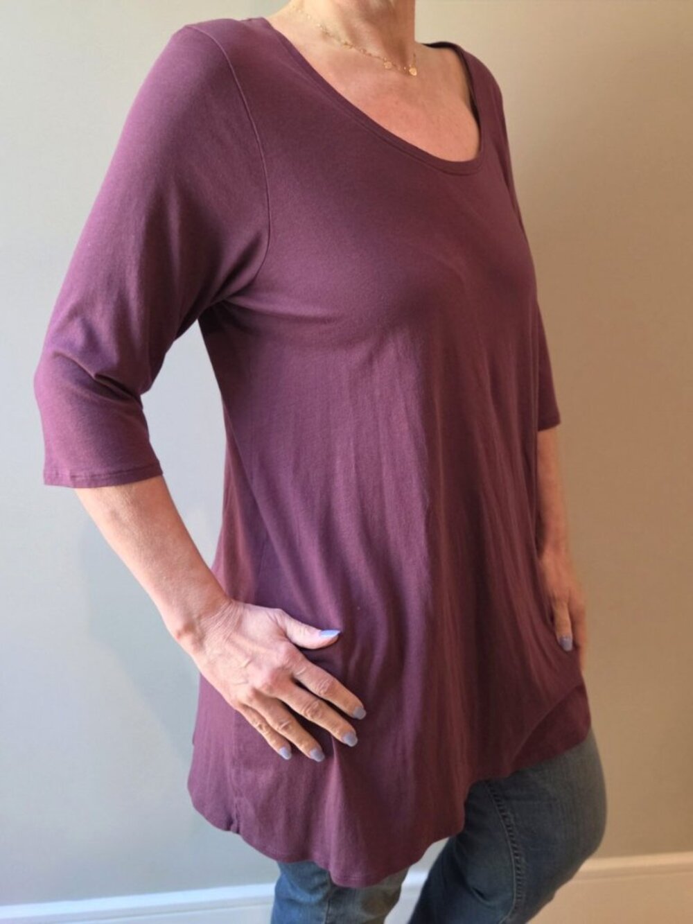 JJill Pure Jill Ballet-Sleeve Tunic Purple Stretch - Plus 1X